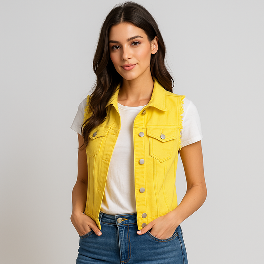 Gilet en Denim Sans Manches - Couleurs Claires - Collection Printemps