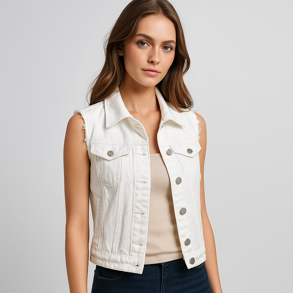 Gilet en Denim Sans Manches - Couleurs Claires - Collection Printemps