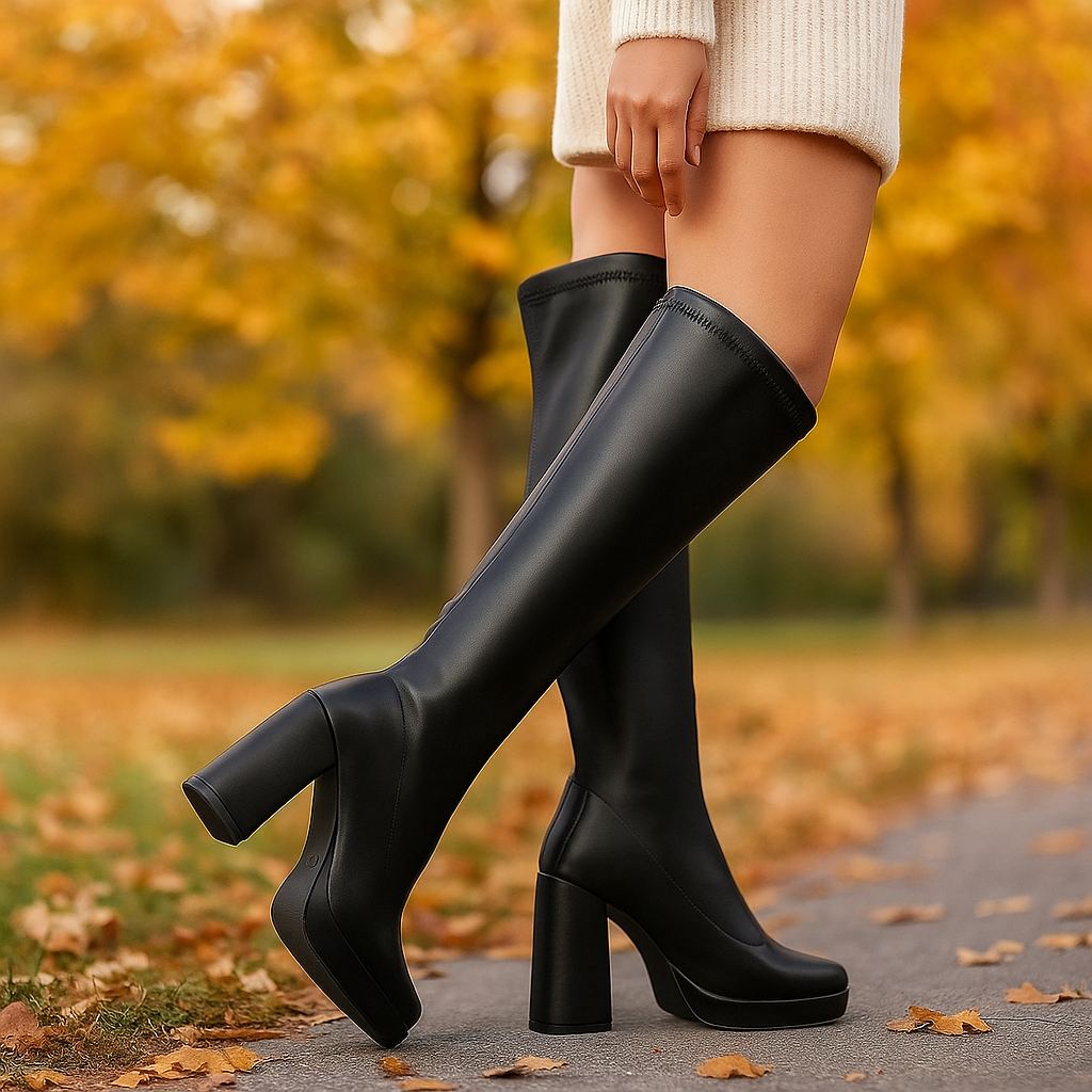 Bottes Femmes Hautes à Talon Épais