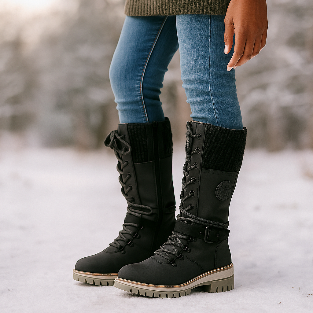 Bottes Mi-Mollet Femme Hiver à Lacets