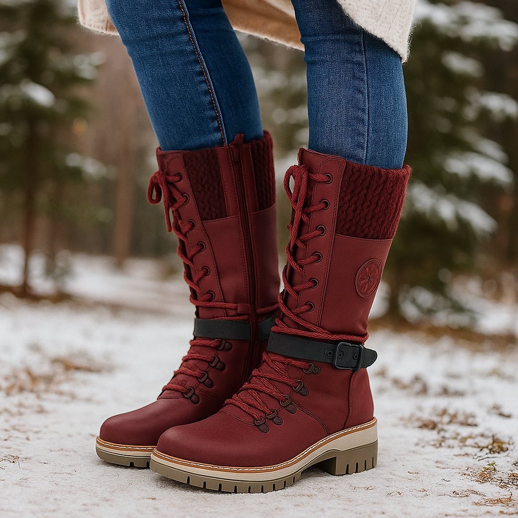 Bottes Mi-Mollet Femme Hiver à Lacets