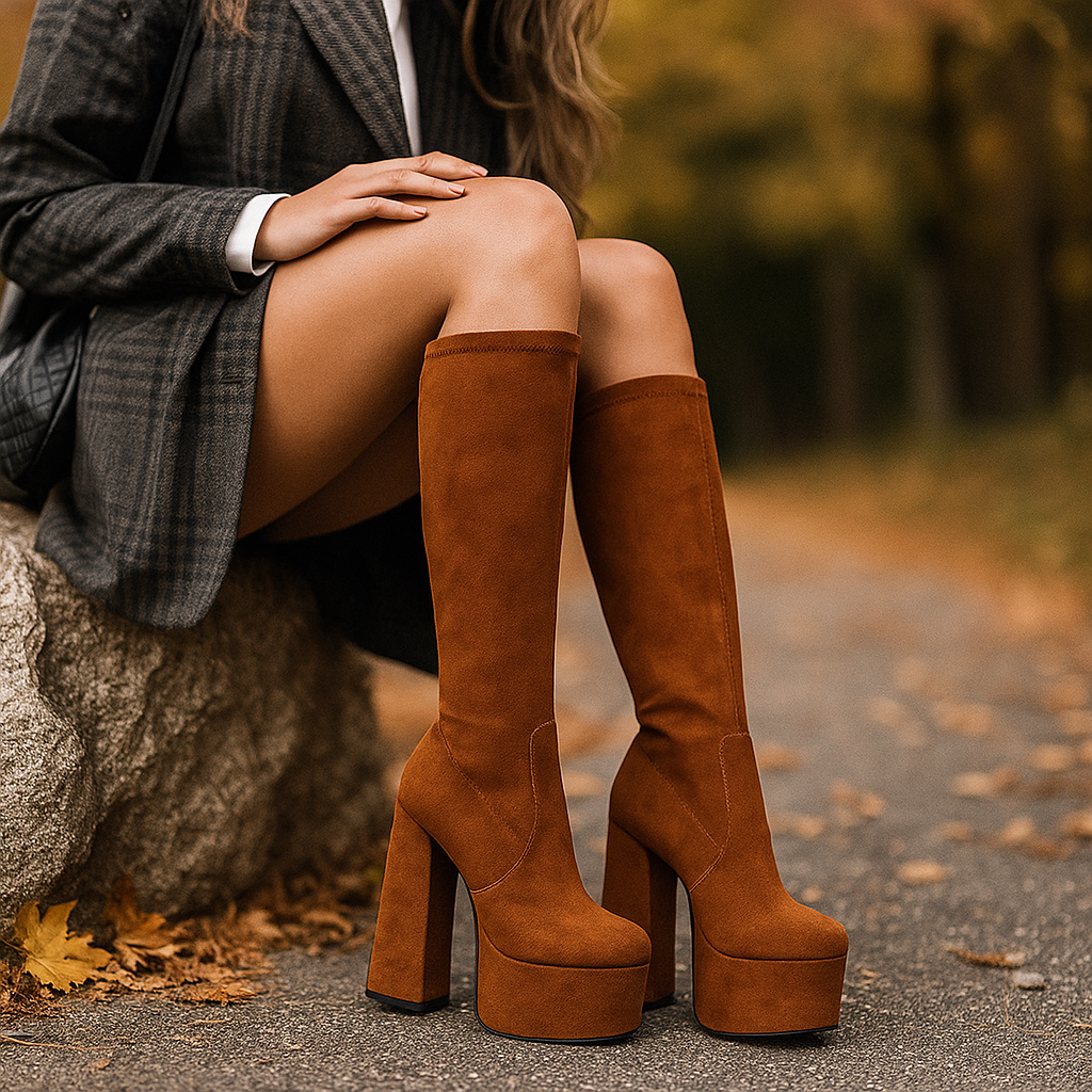 Bottes Montantes Femme à Talon Épais et Plateforme