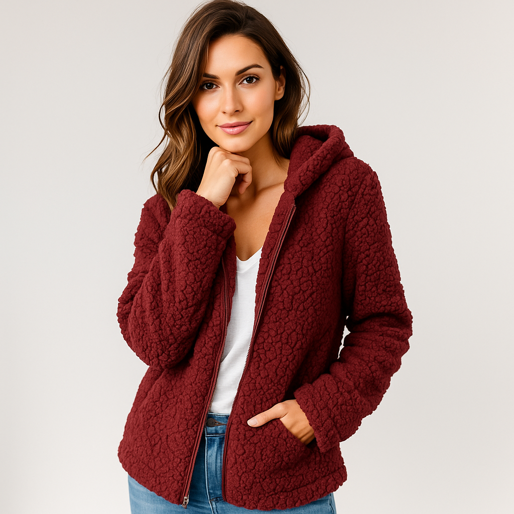 Veste en Polaire avec Capuche - Fermeture Éclair - Gilet en Polaire Confort