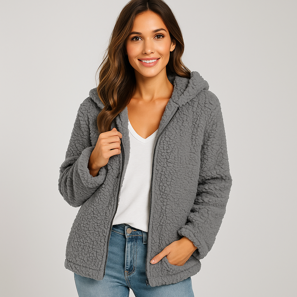 Veste en Polaire avec Capuche - Fermeture Éclair - Gilet en Polaire Confort