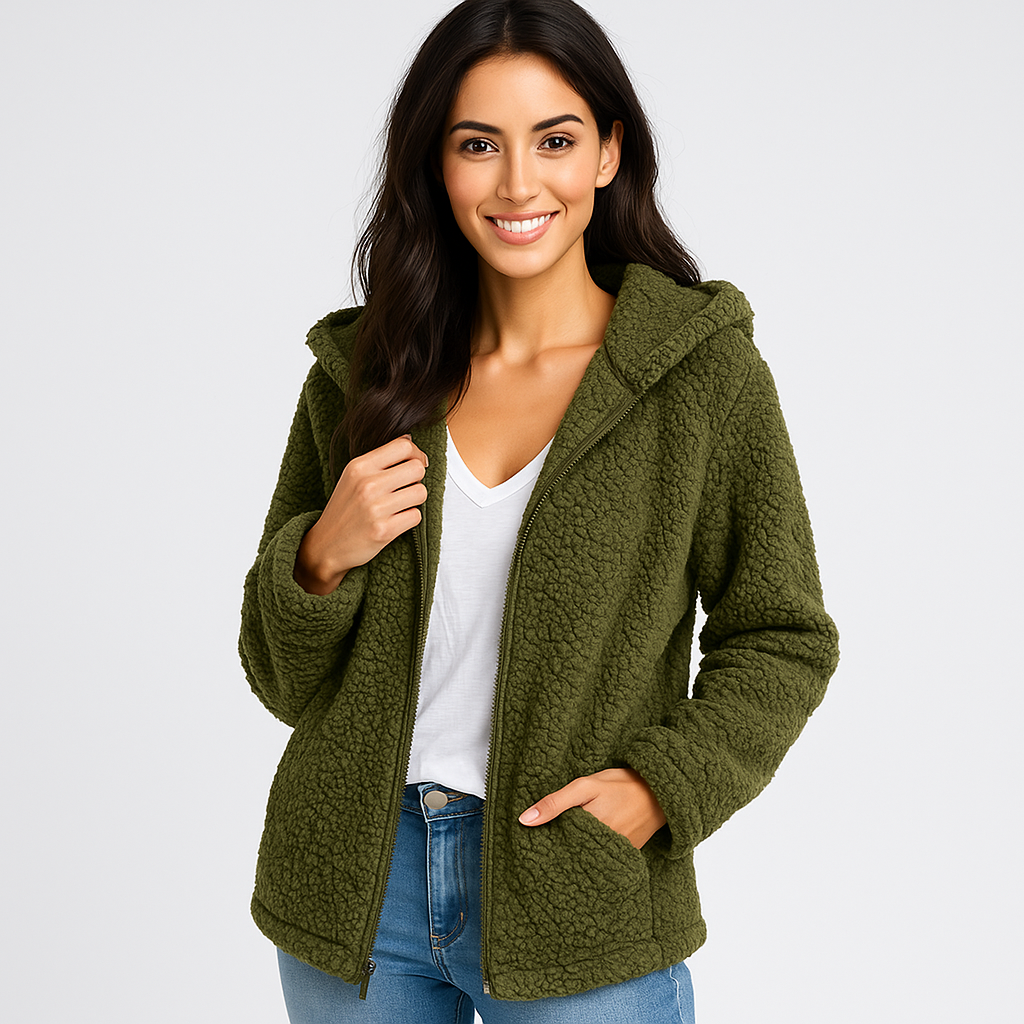 Veste en Polaire avec Capuche - Fermeture Éclair - Gilet en Polaire Confort
