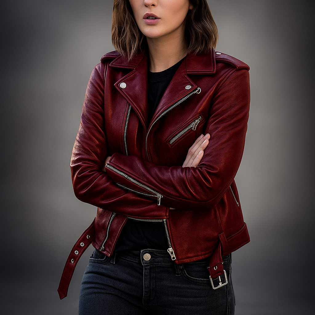 Veste en Cuir Vintage pour Femmes - Fermeture Éclair - Élégante & Durable