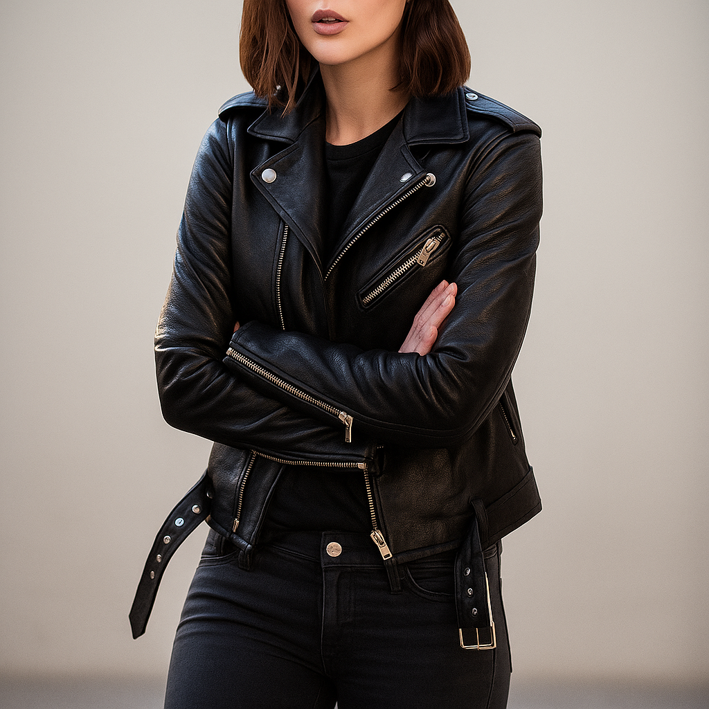 Veste en Cuir Vintage pour Femmes - Fermeture Éclair - Élégante & Durable