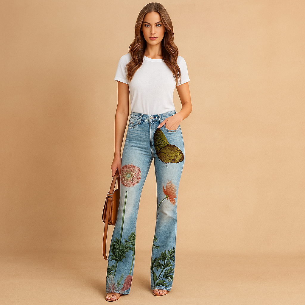 Jean en denim régulier à poches fleuries pour femme - Confort & Style