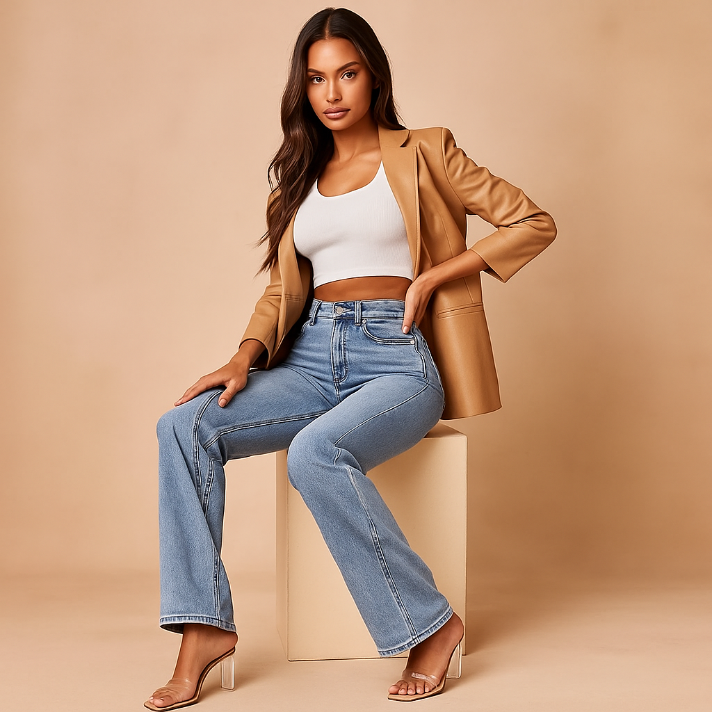 Jeans Wide-Leg pour Femmes - Taille Haute - Coupe Décontractée - Design à Cinq Poches