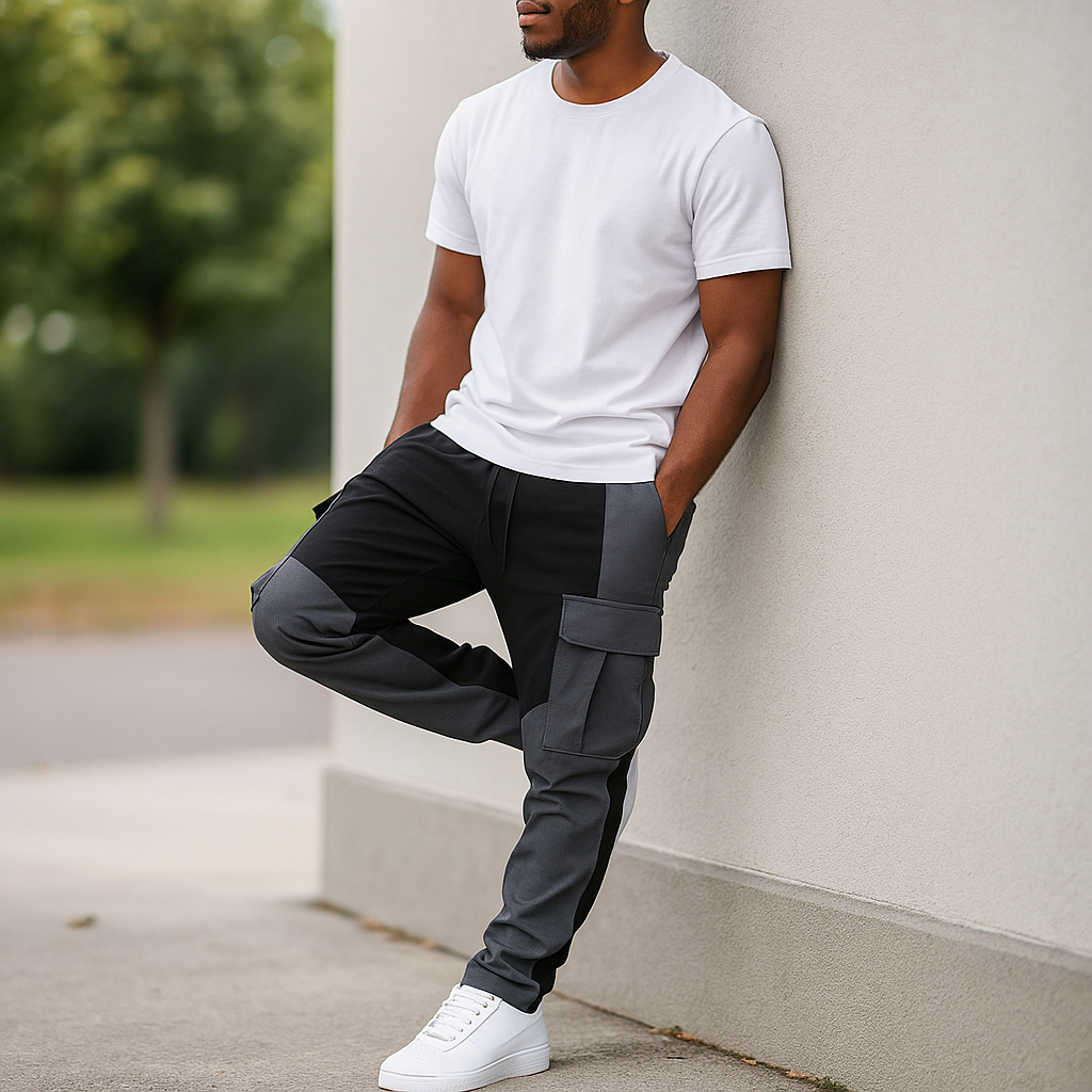 Pantalons Cargo Homme – Coupe Lâche – Jambes Effilées – Patchwork Utilitaire
