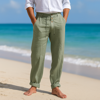 Pantalon lin homme taille haute respirant