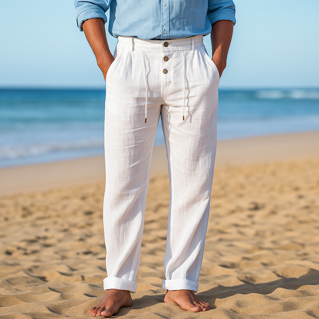 Pantalon lin homme taille haute respirant
