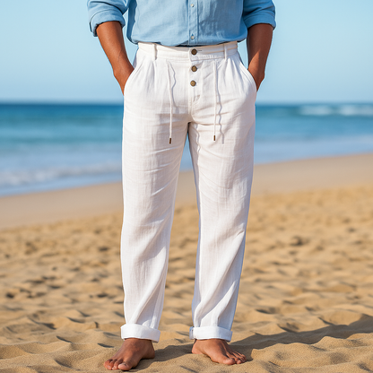 Pantalon lin homme taille haute respirant