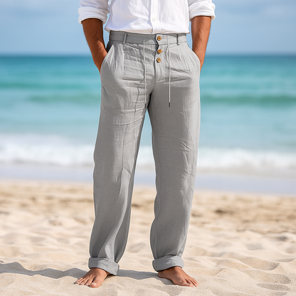 Pantalon lin homme taille haute respirant
