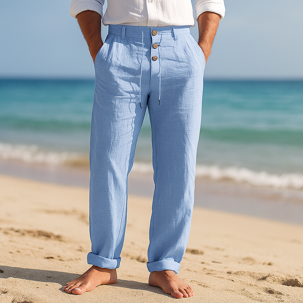 Pantalon lin homme taille haute respirant