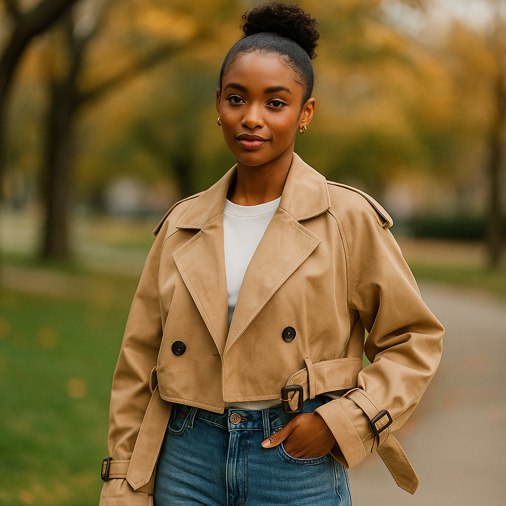 Manteau Court pour Femmes - Silhouette Boxy - Double Boutonnage - Manches à Ceinture