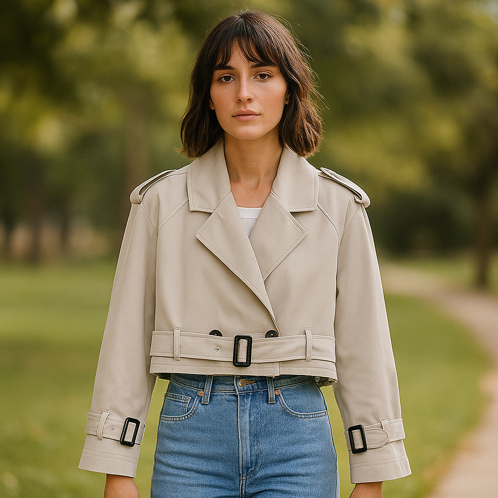 Manteau Court pour Femmes - Silhouette Boxy - Double Boutonnage - Manches à Ceinture