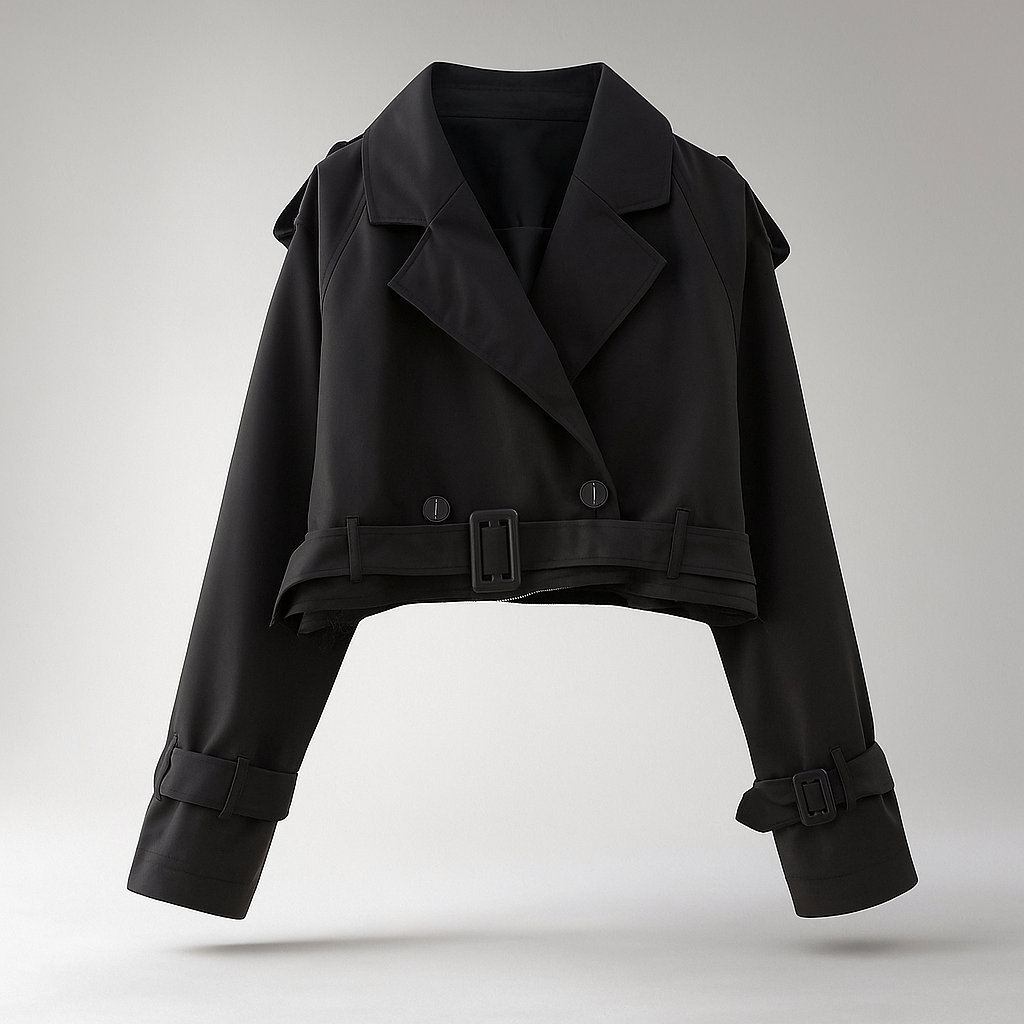 Manteau Court pour Femmes - Silhouette Boxy - Double Boutonnage - Manches à Ceinture