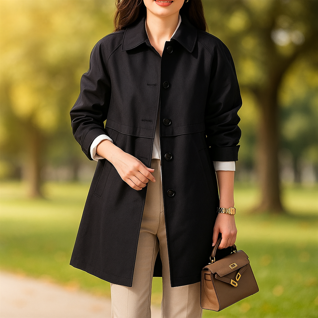 Manteau Trench Femme – Coupe Sur Mesure – Col Classique – Longueur Mi-Cuisse