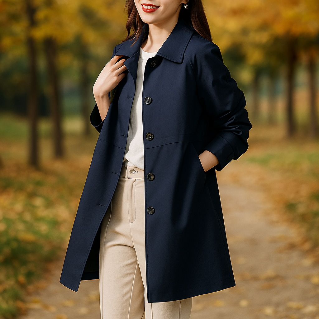 Manteau Trench Femme – Coupe Sur Mesure – Col Classique – Longueur Mi-Cuisse