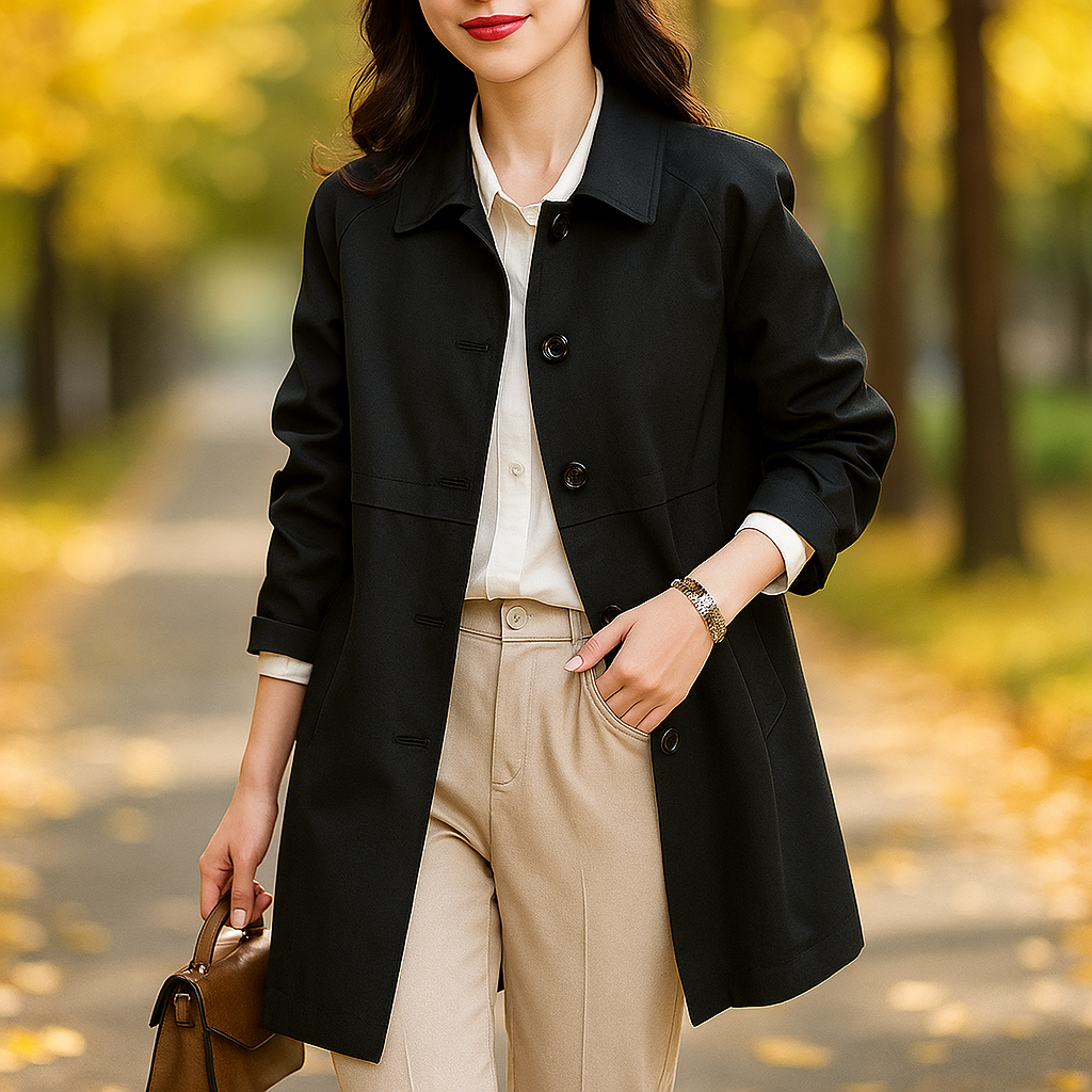 Manteau Trench Femme – Coupe Sur Mesure – Col Classique – Longueur Mi-Cuisse