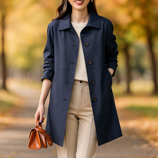 Manteau Trench Femme – Coupe Sur Mesure – Col Classique – Longueur Mi-Cuisse