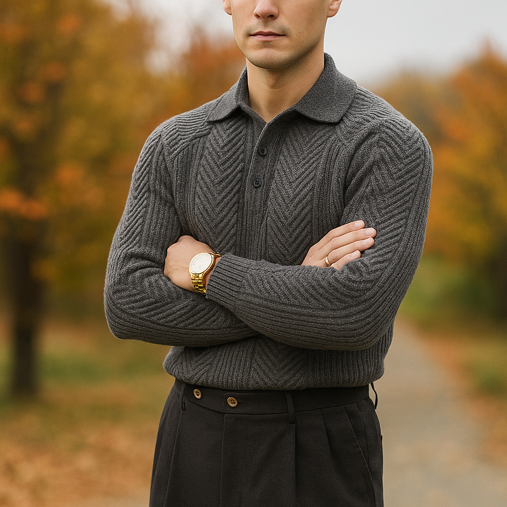 Pull en Tricot pour Homme – Coupe Slim – Col Polo – Doux Tricot à Câbles