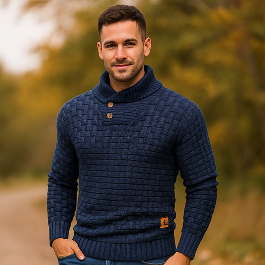 Pull en Tricot pour Homme – Mélange de Laine – Coupe Régulière – Col Boutonné