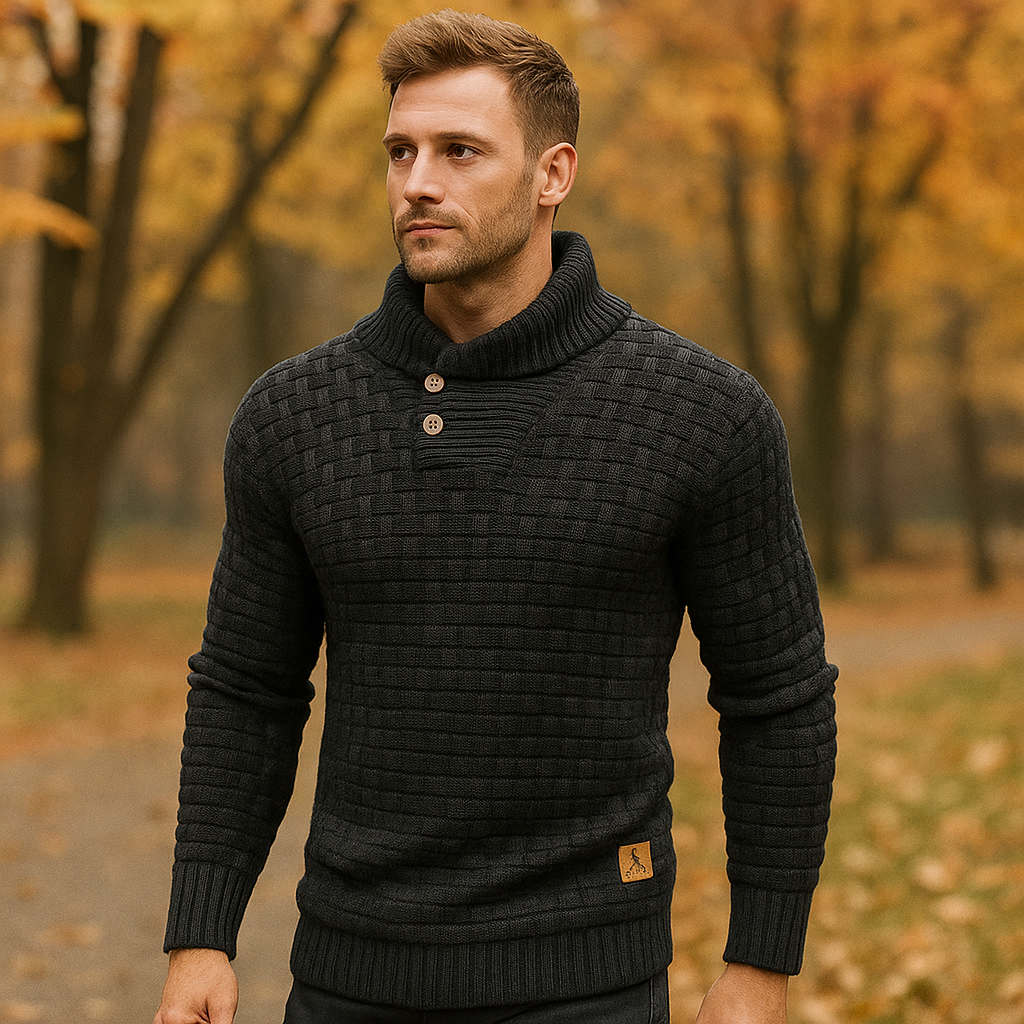 Pull en Tricot pour Homme – Mélange de Laine – Coupe Régulière – Col Boutonné