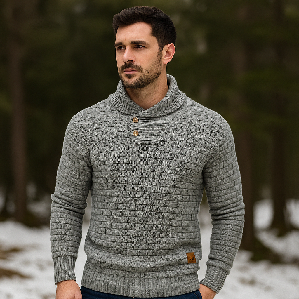 Pull en Tricot pour Homme – Mélange de Laine – Coupe Régulière – Col Boutonné