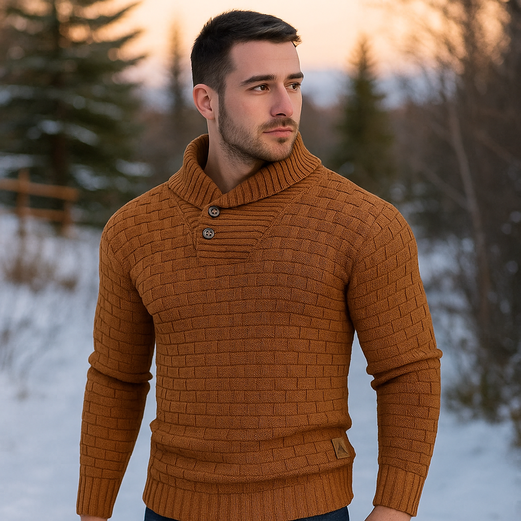 Pull en Tricot pour Homme – Mélange de Laine – Coupe Régulière – Col Boutonné