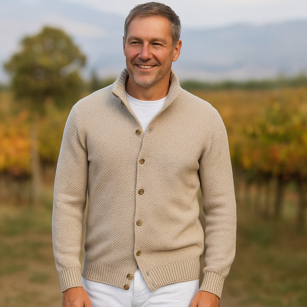 Pull en Tricot pour Homme – Coupe Slim – Col Montant – Devant Boutonné – Bord Côtelé
