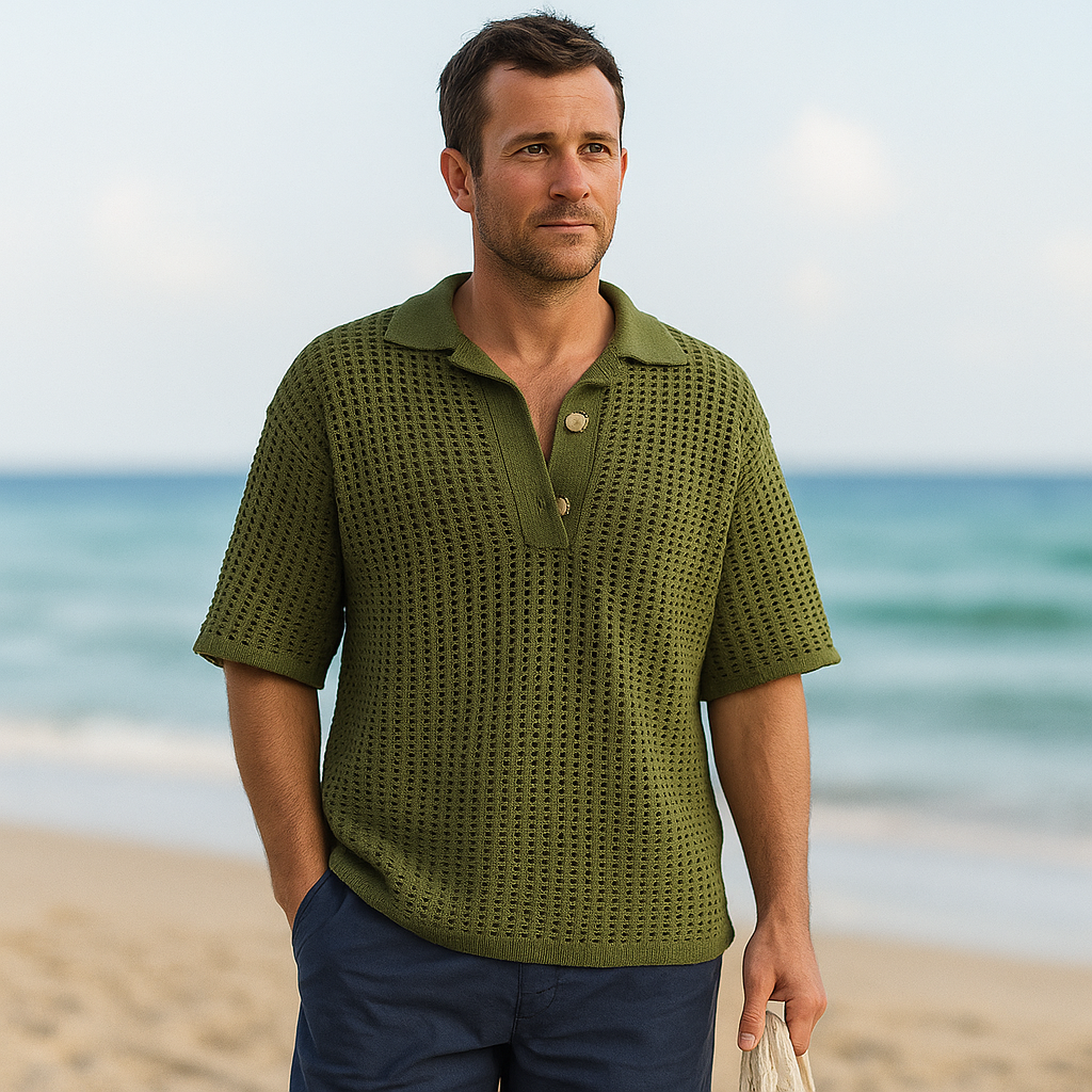 Pull en Tricot pour Homme – Coupe Oversize – Tricot Aéré – Manches Courtes