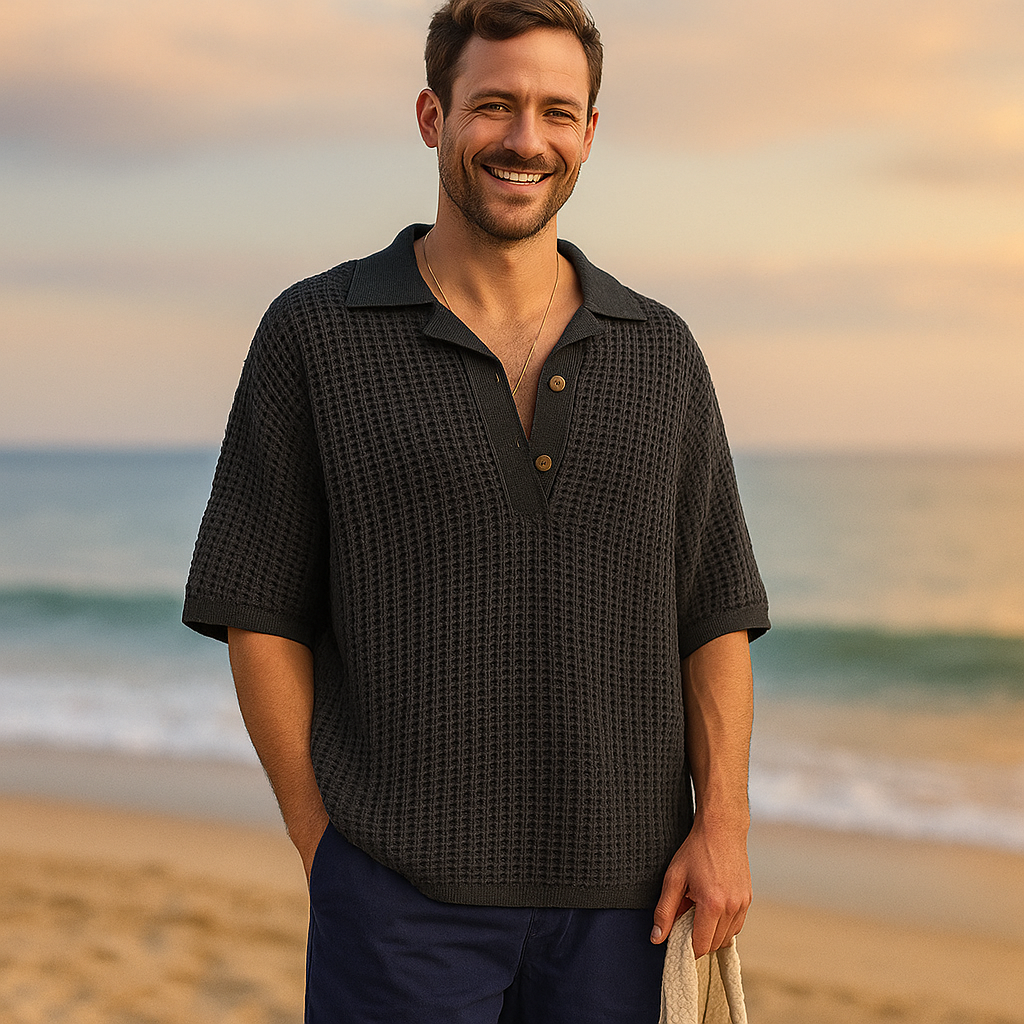 Pull en Tricot pour Homme – Coupe Oversize – Tricot Aéré – Manches Courtes