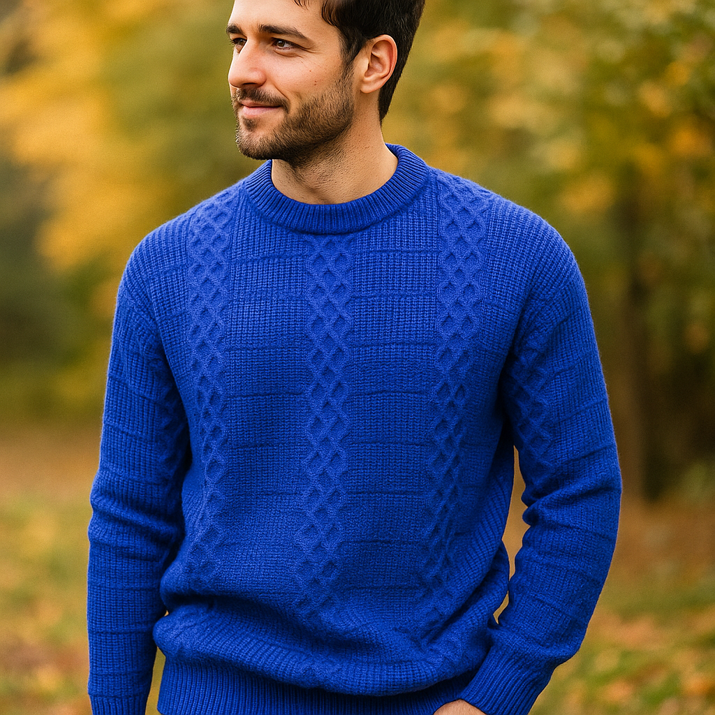 Pull en câble pour homme - Mélange de laine chaude - Coupe régulière - Col rond