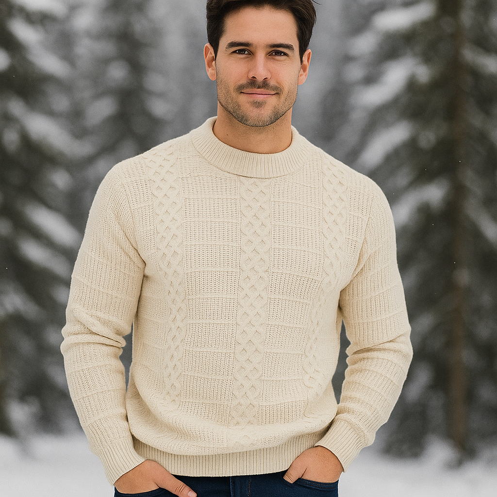 Pull en câble pour homme - Mélange de laine chaude - Coupe régulière - Col rond