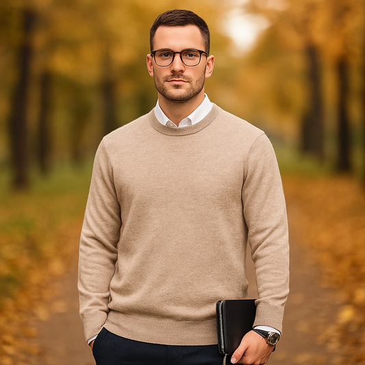 Pull Crew Neck pour Homme - Mélange de Laine Douce - Bord Côtelé - Coupe Régulière
