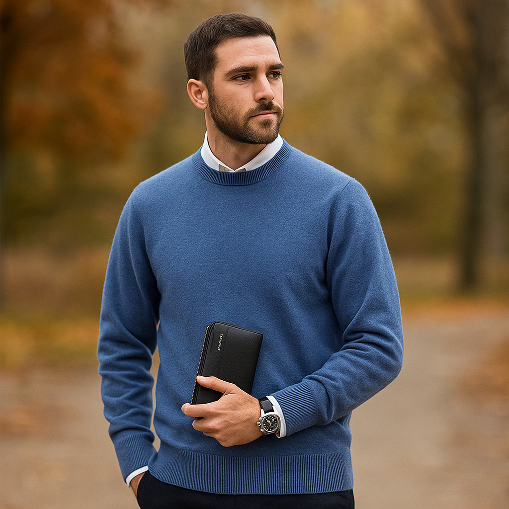 Pull Crew Neck pour Homme - Mélange de Laine Douce - Bord Côtelé - Coupe Régulière