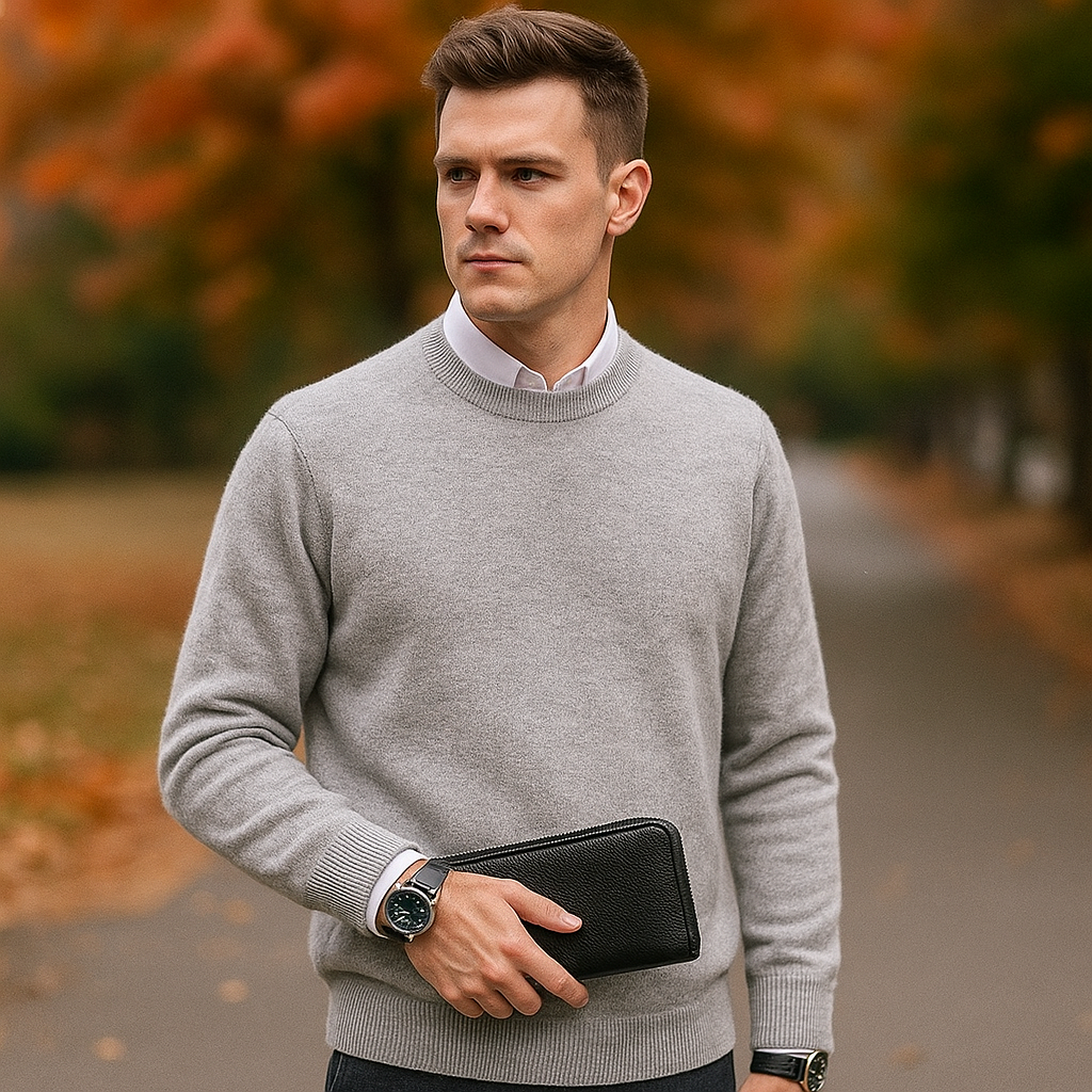 Pull Crew Neck pour Homme - Mélange de Laine Douce - Bord Côtelé - Coupe Régulière