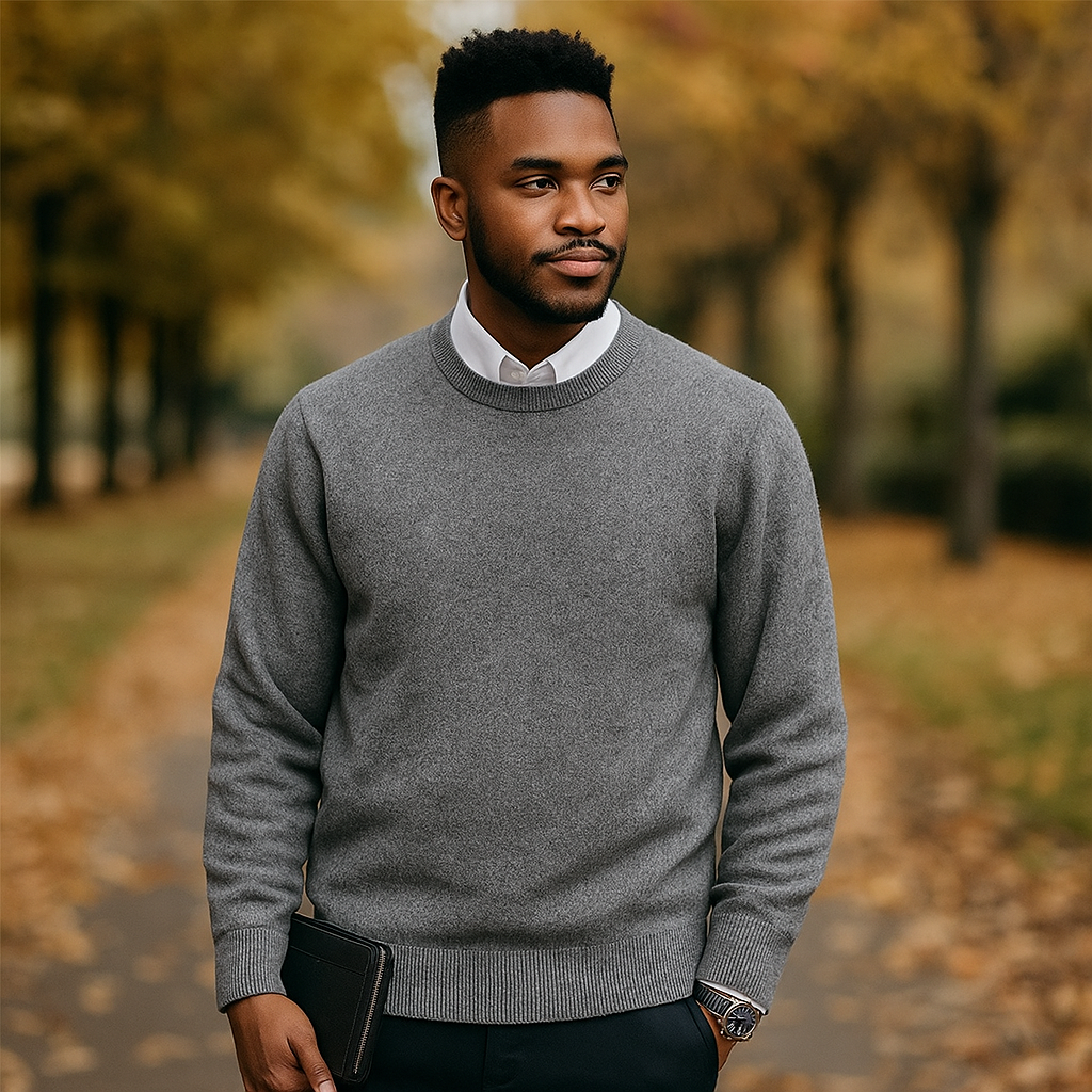 Pull Crew Neck pour Homme - Mélange de Laine Douce - Bord Côtelé - Coupe Régulière