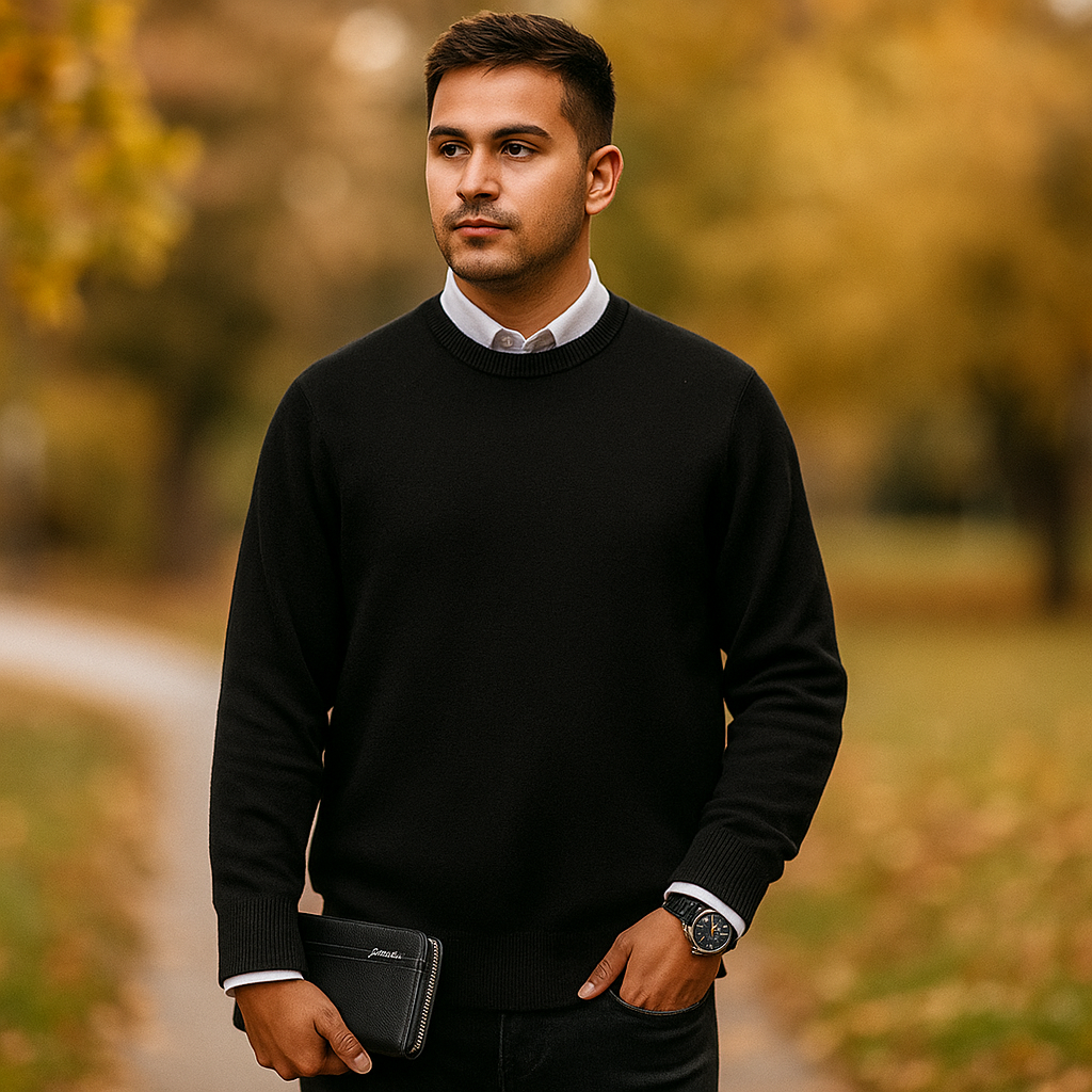 Pull Crew Neck pour Homme - Mélange de Laine Douce - Bord Côtelé - Coupe Régulière
