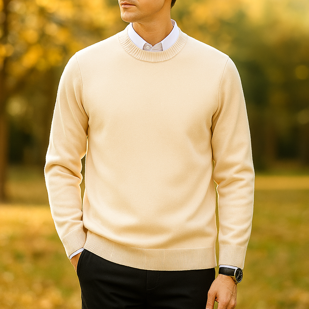 Pull Crew Neck pour Homme - Mélange de Laine Douce - Bord Côtelé - Coupe Régulière