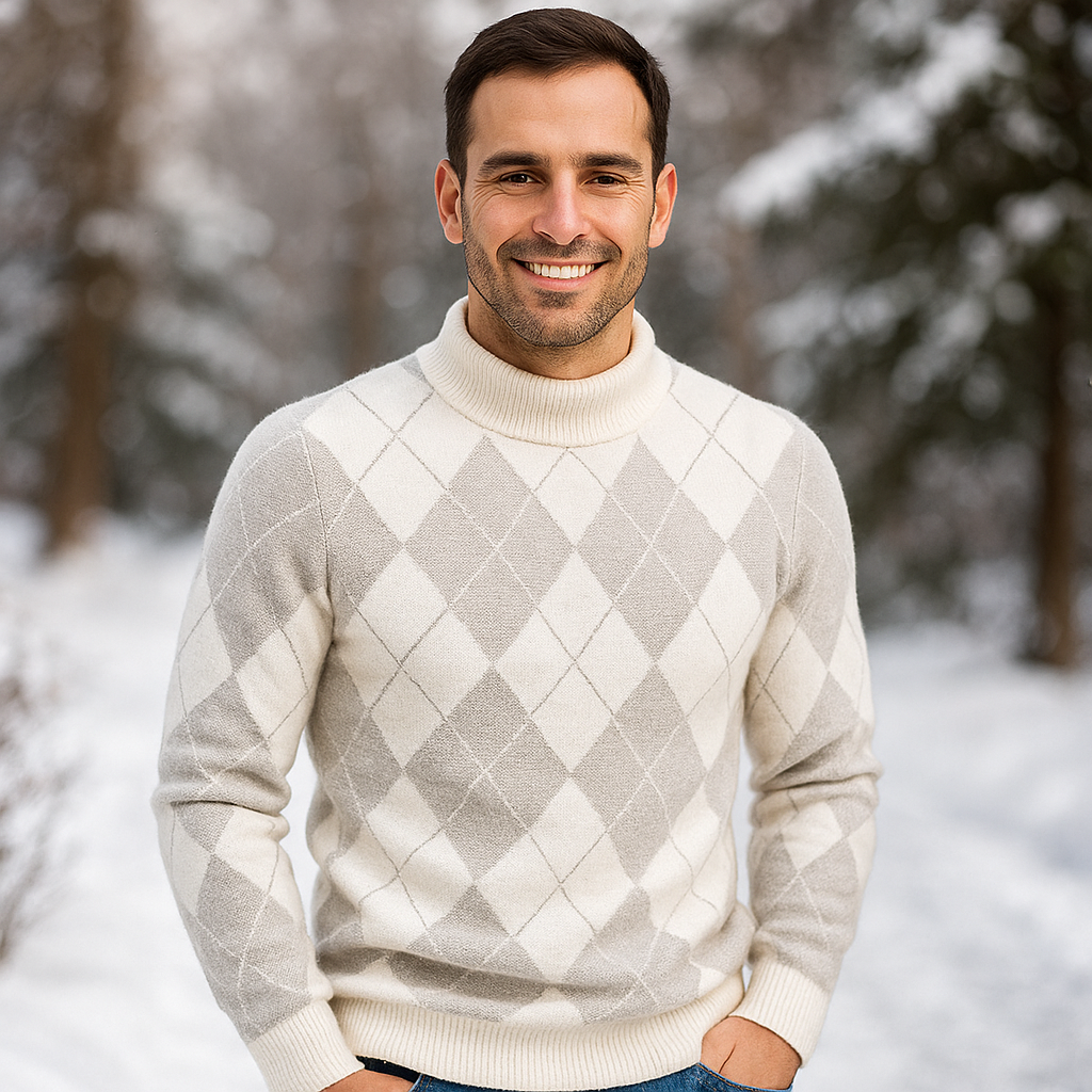 Pull Argyle pour Homme - Col Rond - Tricoté - Manches Longues - Motif Classique
