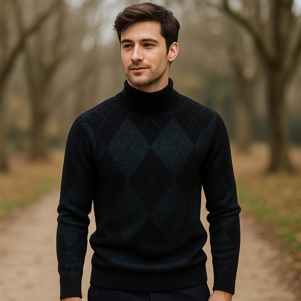 Pull Argyle pour Homme - Col Rond - Tricoté - Manches Longues - Motif Classique