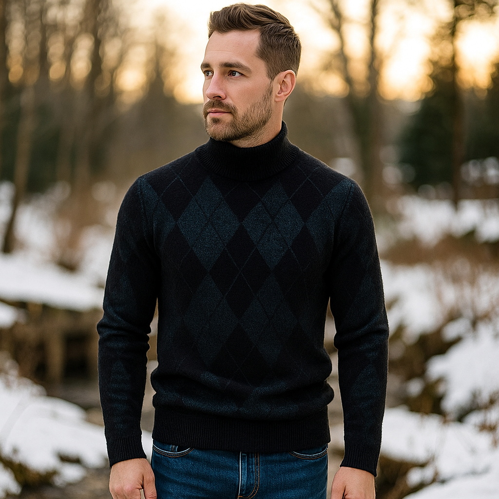 Pull Argyle pour Homme - Col Rond - Tricoté - Manches Longues - Motif Classique