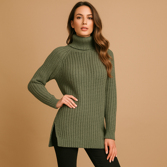 Pull en maille côtelée pour femmes - Taille complète - Détail fendu