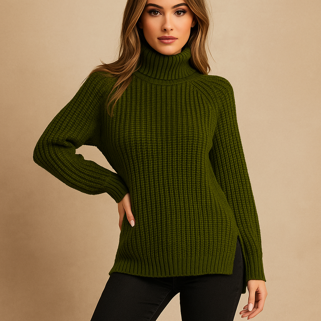Pull en maille côtelée pour femmes - Taille complète - Détail fendu