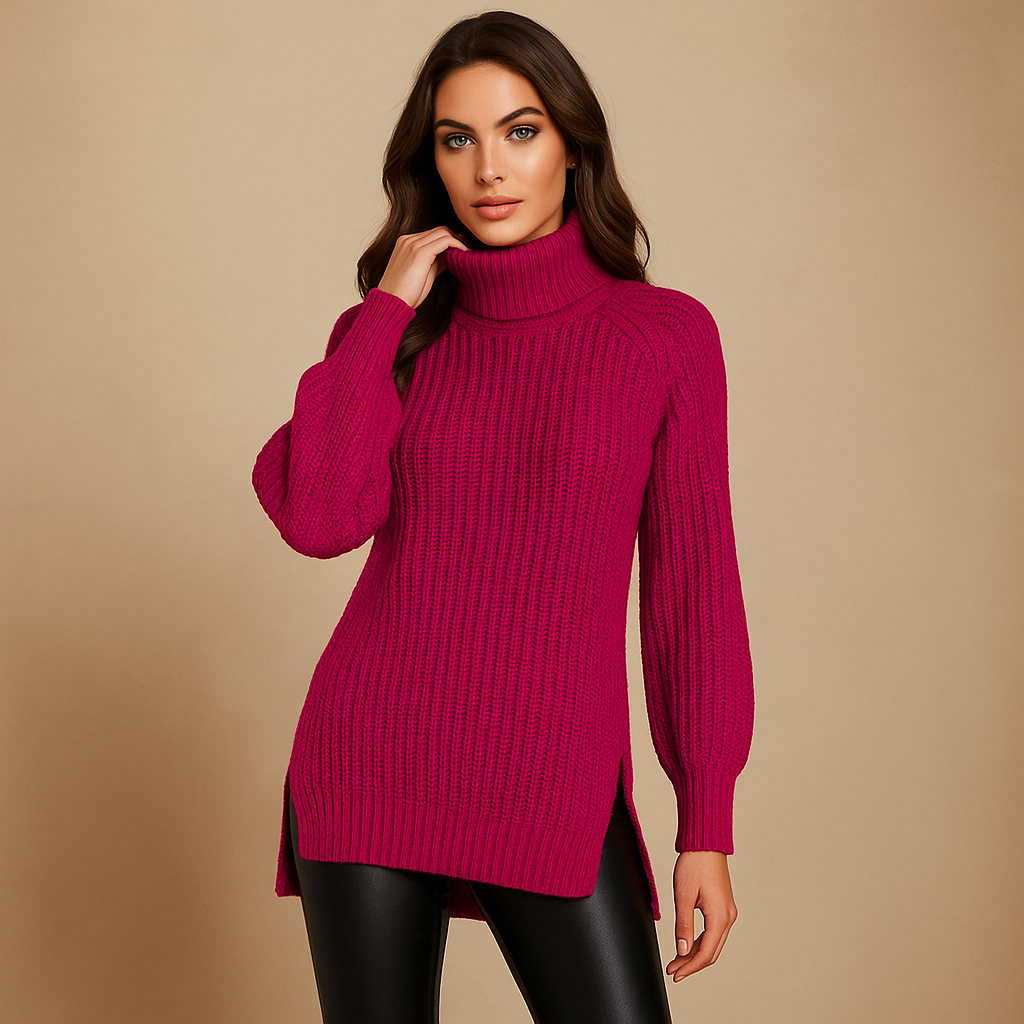 Pull en maille côtelée pour femmes - Taille complète - Détail fendu