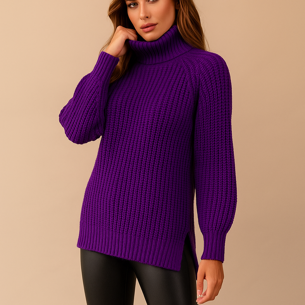 Pull en maille côtelée pour femmes - Taille complète - Détail fendu