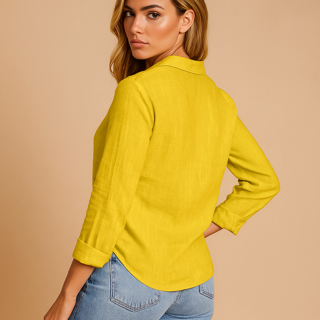 Chemise Femme Boutonnée - Mélange Lin Léger - Manches Longues - Coupe Décontractée